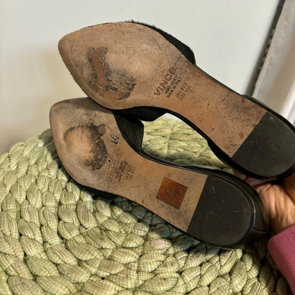 Vince Nina Forest Green Genuine Calf Hair/Leather D’Orsay Slip On Flats Size 8.5